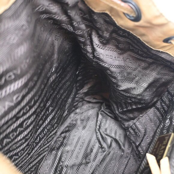 PRADA Logo Backpack Bag Drawstring Nylon Leather Beige Italy 38KA864 - Picture 12 of 15